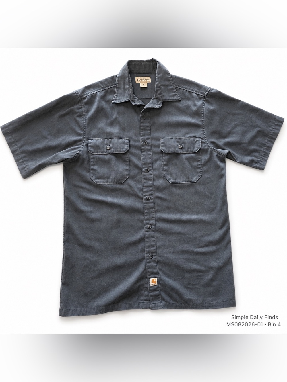 Carhartt S223 Mens M Navy Short Sleeve Button Up Twill Work Shirt Faded